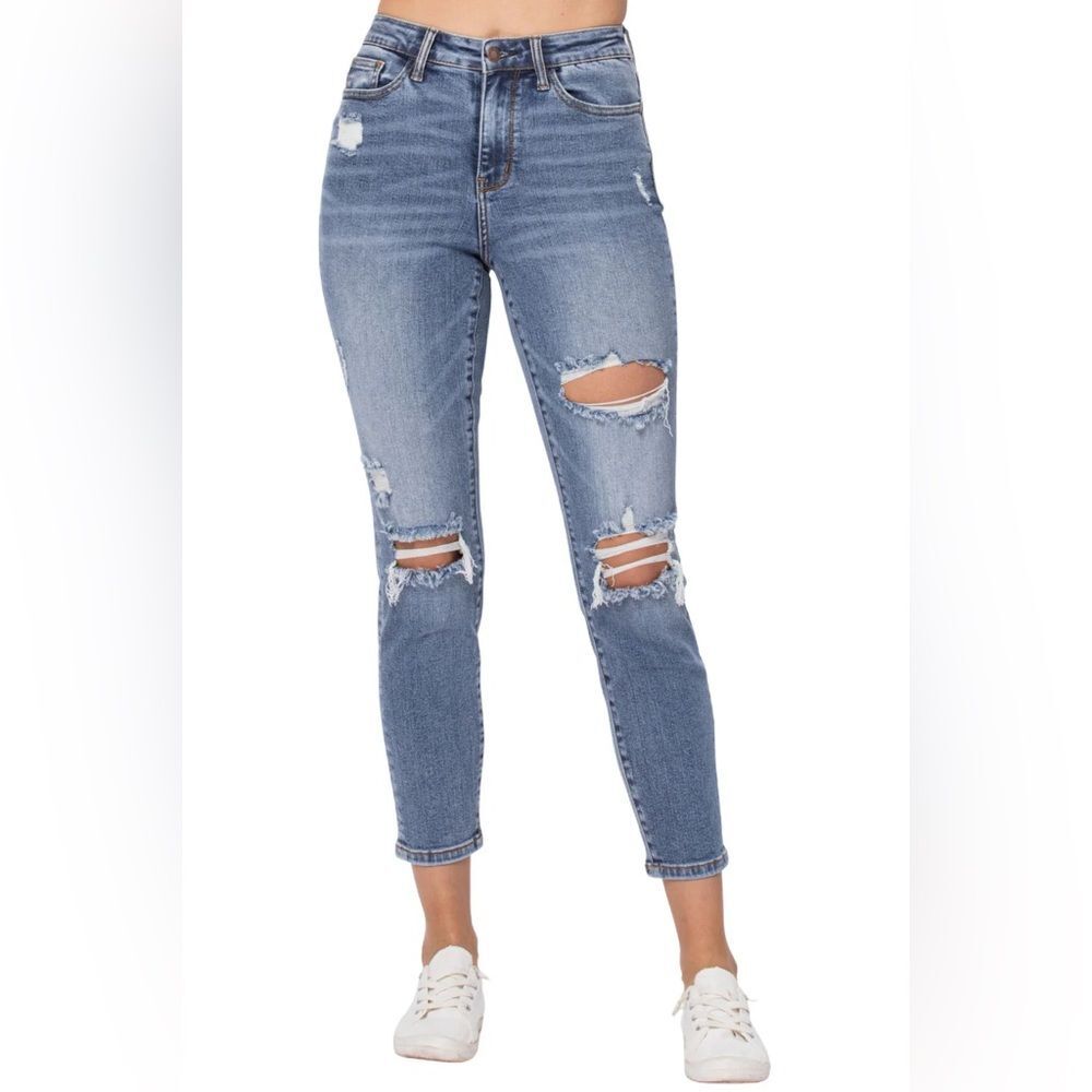 Judy Blue Women's Distressed Slim Fit High Rise Stretch Jeans  |  Size:  5/27